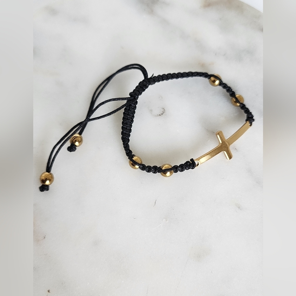 Black and Stailess Steel Cross Bracelet